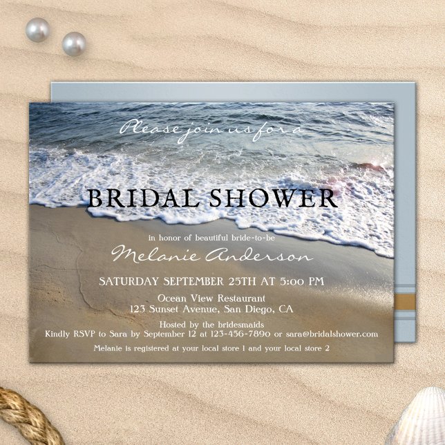 Elégant Simple Plage Bridal Shower Invitation (Elegant yet simple bridal shower invitation featuring waves on the beach)
