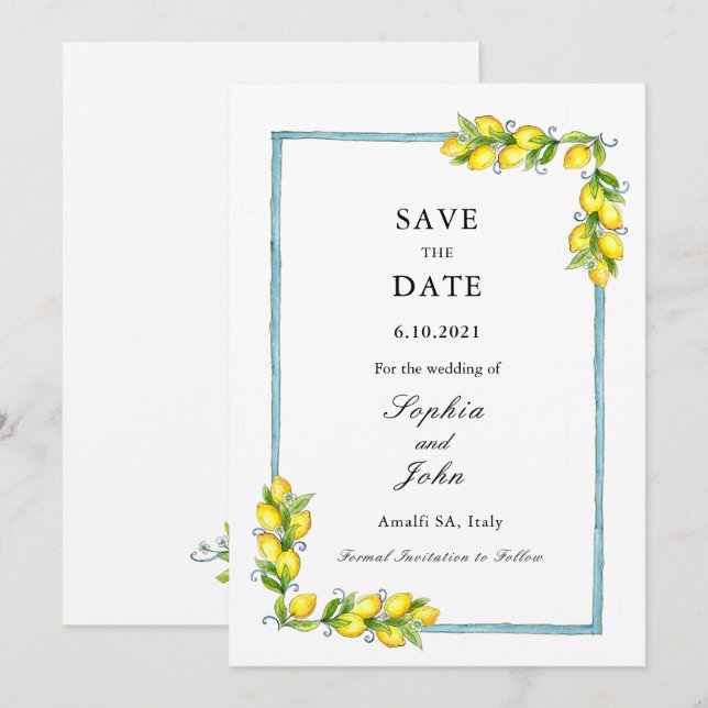 Élégant simple Vintage Lemons save the date (Devant / Derrière)