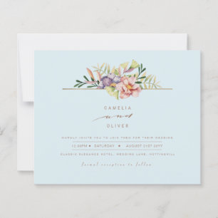 Elégant Sky Blue Summer Floral Wedding Inviter QR