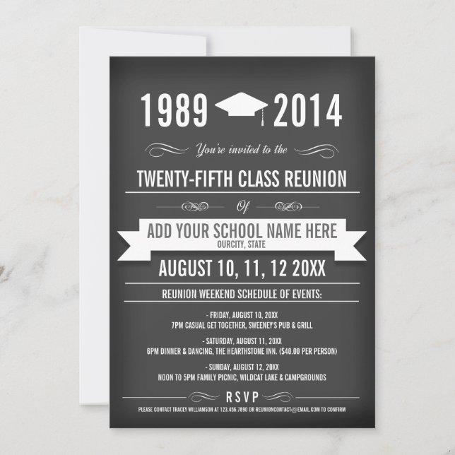 Elégant Slate Grey Classe Réunion Invitations (Devant)
