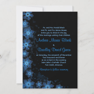 Élégant Snowflake Blue Black Faire-part de mariage