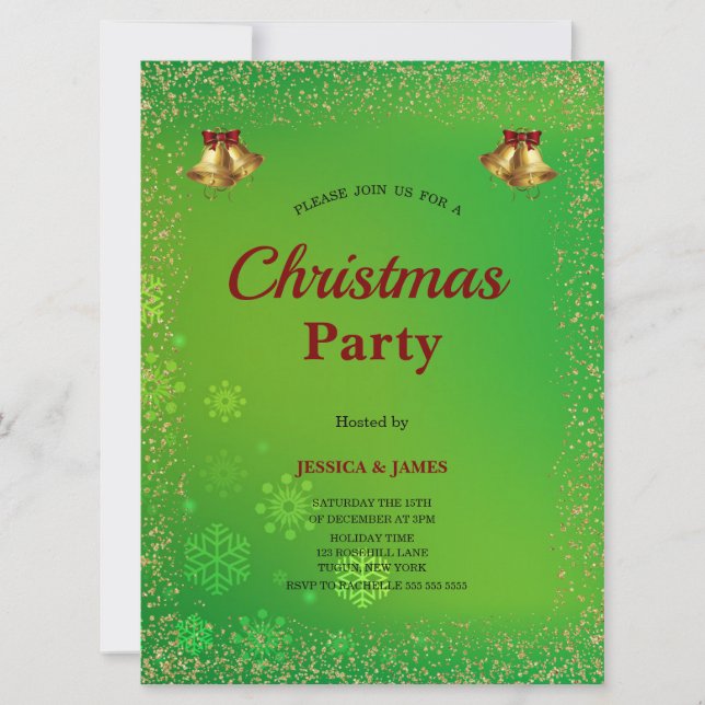 Elegant Snowflakes Green Christmas  Invitation (Devant)