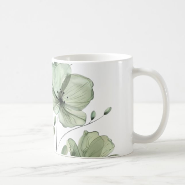 Elegant Soft Green Floral Illustration Coffee Mug (Droite)