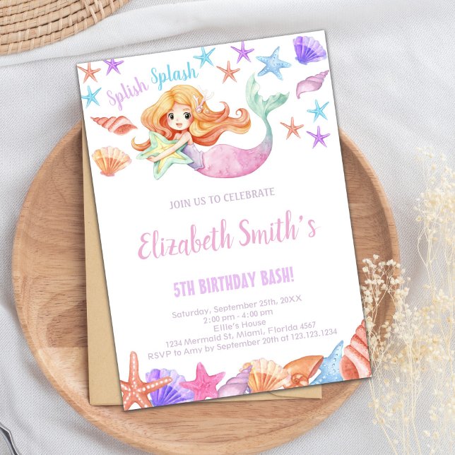 Élégant sous la mer Invitation de la fête des fill (Beautiful Mermaid Birthday Invitations)