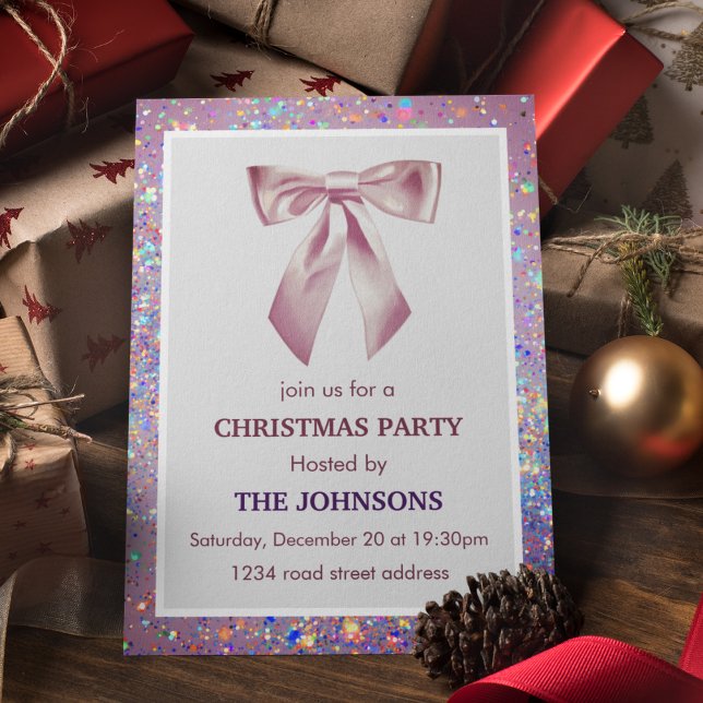 Elegant Sparkling Bow Christmas Party Invitation (Créateur téléchargé)