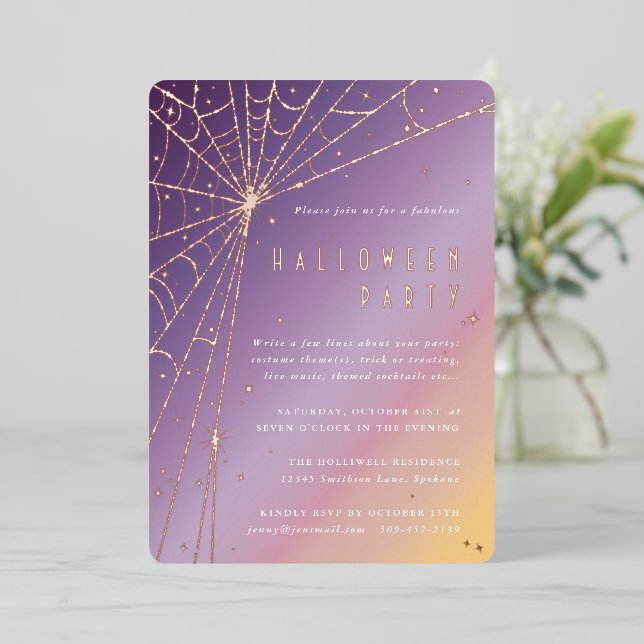 Elegant Spider Web Halloween Foil Invitation (Debout devant)