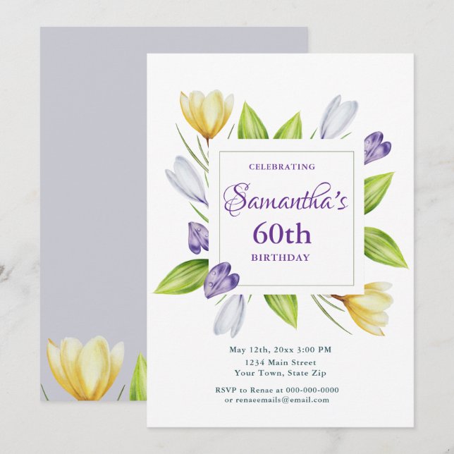 Elegant Spring Floral 60th Birthday Invitation (Devant / Derrière)