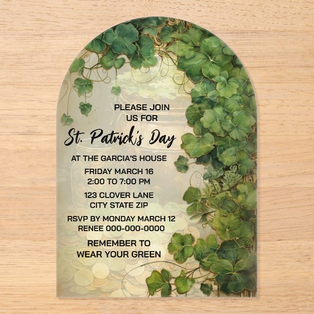 Elegant St. Patrick’s Day Green Clover Invitation  (Recto)
