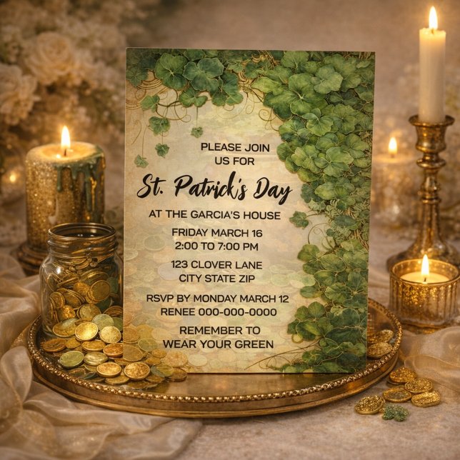 Elegant St. Patrick’s Day Green Clover Invitation  (Créateur téléchargé)