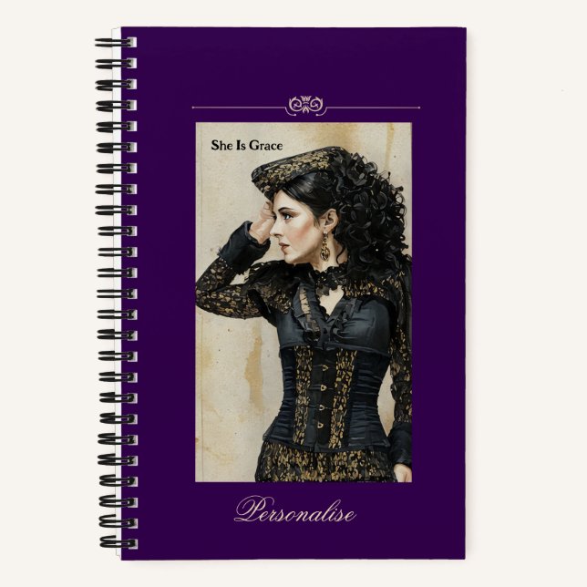 Elégant Steampunk Vintage Black Purple Journal (Recto)