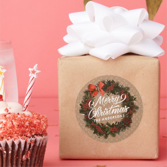 Élégant Sticker à couronne de Noël personnalisé (Fête)