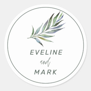Élégant Sticker Arrondi Mariage Aquarelle Classiqu