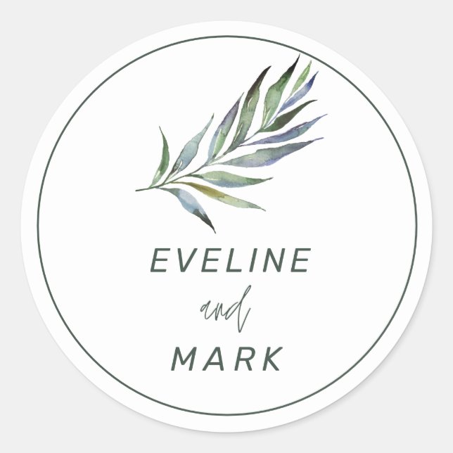 Élégant Sticker Arrondi Mariage Aquarelle Classiqu (Devant)