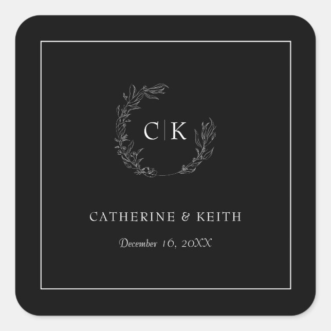 Élégant Sticker Carré Monogram Mariage (Devant)