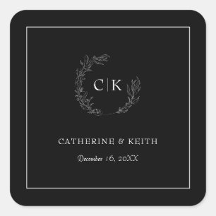 Élégant Sticker Carré Monogram Mariage