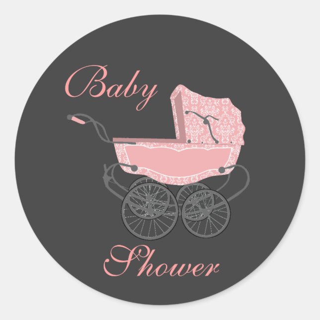 Élégant Sticker en Baby shower gris et rose (Devant)