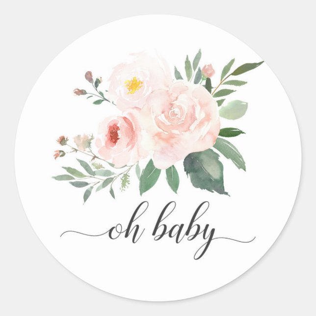 Élégant Sticker Floral Rose Oh Baby shower (Devant)