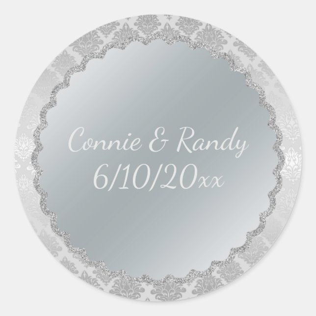 Élégant Sticker Mariage Monogramme Argent (Devant)