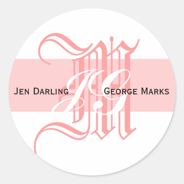 Élégant Sticker Mariage Monogramme blanc et rose (Devant)