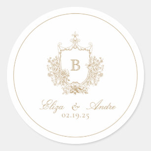 Élégant Sticker Monogram Gold Classic Round