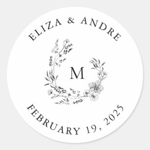 Élégant Sticker Monogram Mariage Classic Round