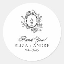 Élégant Sticker Monogram Mariage Classic Round