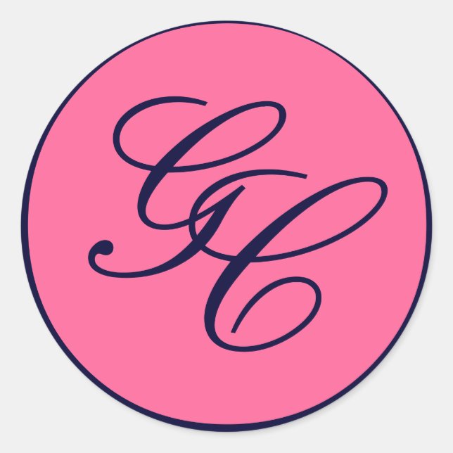 Élégant Sticker Monogram Navy et Mariage rose (Devant)