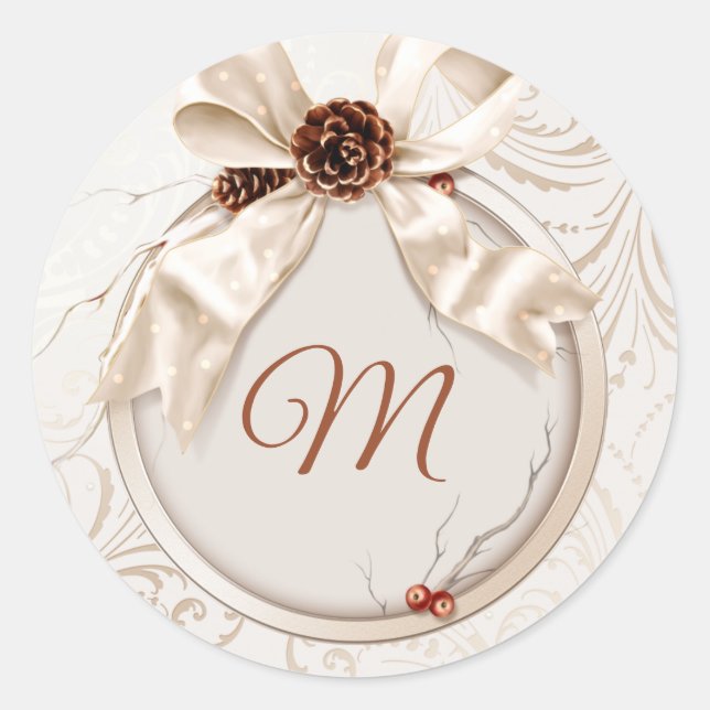 Élégant Sticker Monogramme de mariage hivernal (Devant)