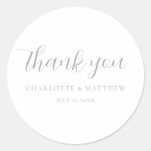 Élégant Sticker rond Merci en argent Mariage