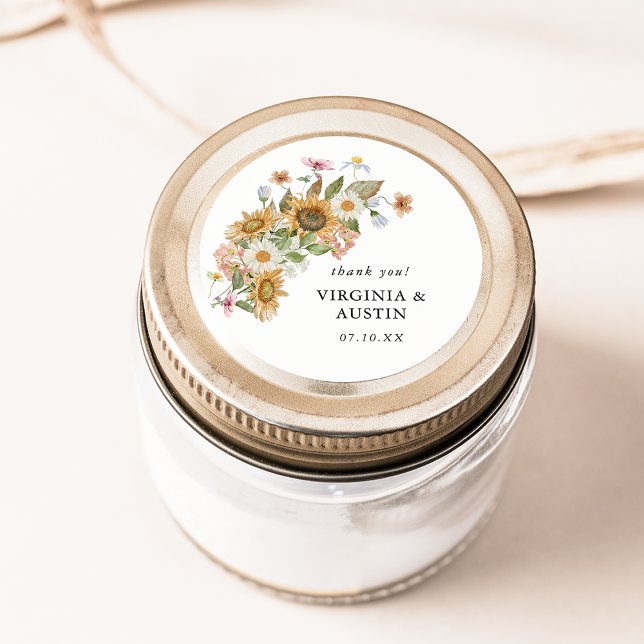 Élégant Sticker Tournesol (Elegant Sunflower Wildflower Round Thank You Sticker by Painted Paperie
)