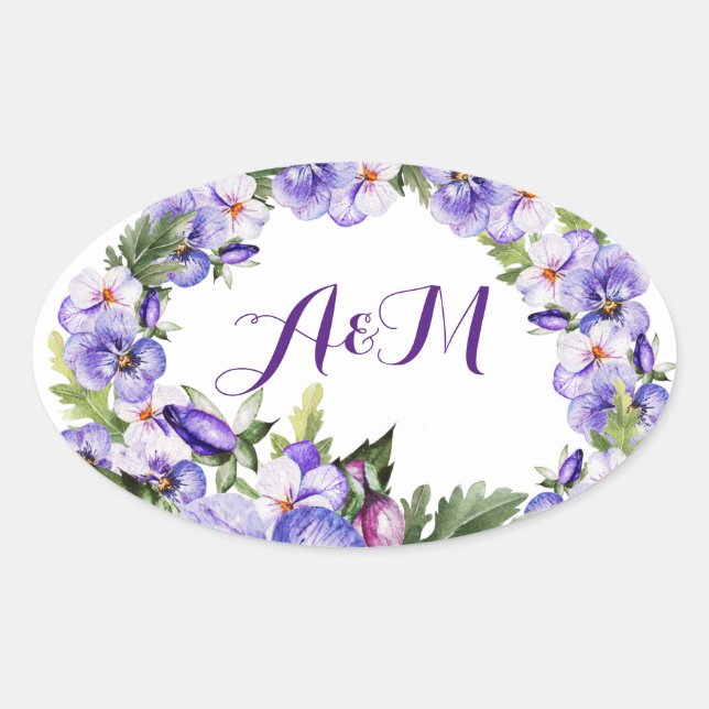 Élégant Sticker Vintage Lavender Floral Monogram (Devant)