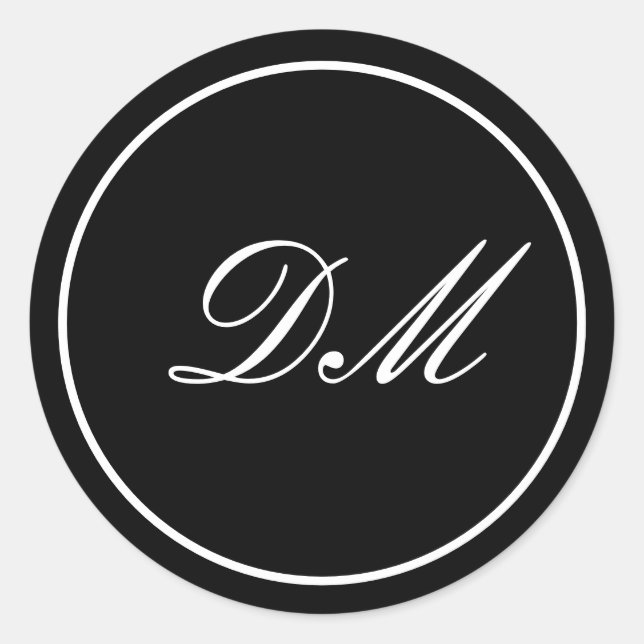 Élégant Stickers Monogramme Personnaliser Noir Bla (Devant)