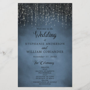 Élégant String Lights Marine Blue Wedding Programm
