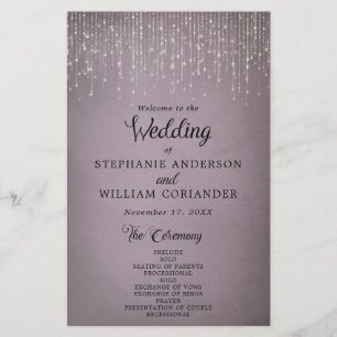 Élégant String Lights Mauve Wedding Programme
