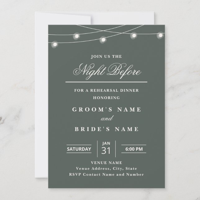 Elegant String Lights Rehearsal Dinner Invitation  (Devant)
