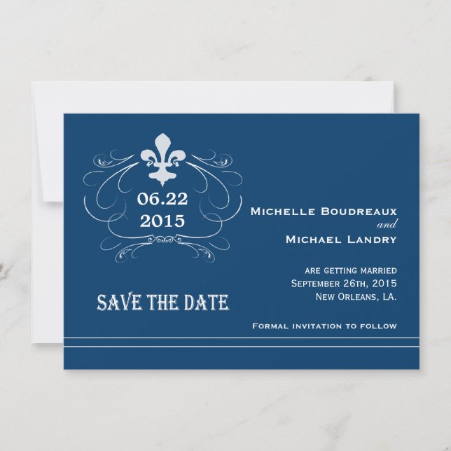 Élégant Style Rétro Fleur de Lis Save the Date (Devant)