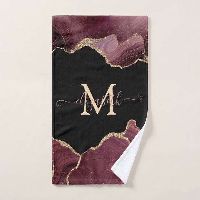 Elegant Stylish Gold Glitter Burgundy Agate (Serviette à main)