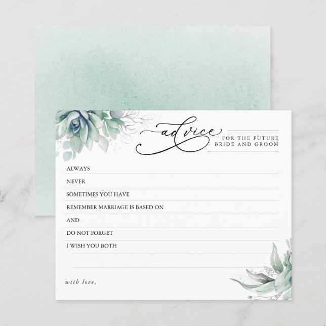 Elégant Succulents Carte conseil verdure (Devant / Derrière)