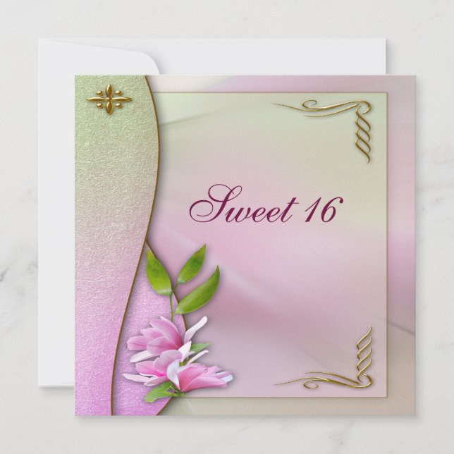 Élégant sucré 16 Invitations de Magnolia rose (Devant)