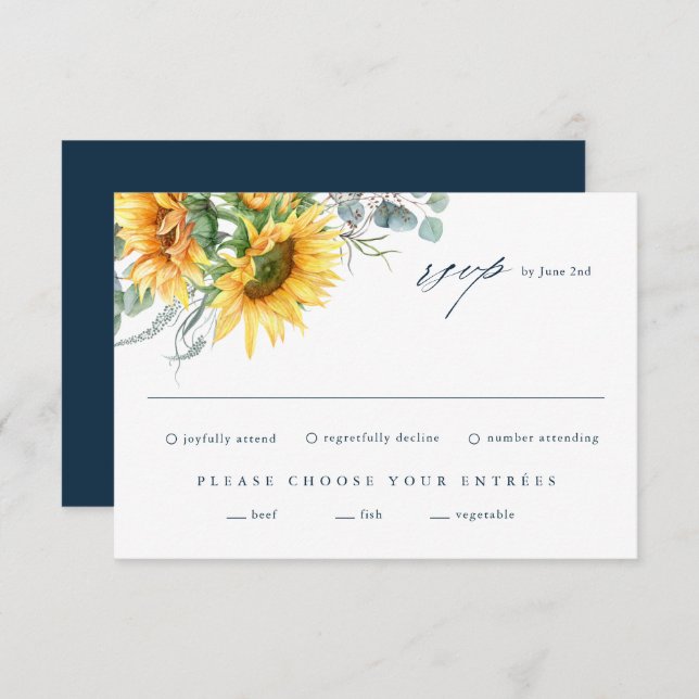 Elégant Sunflower Eucalyptus Mariage carte RSVP (Devant / Derrière)