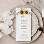 Elégant Sunflower Floral Eucalyptus Menu Mariage<br><div class="desc">Nos cartes de menu mariage présentent de la verdure d'eucalyptus et du tournesol avec typographie moderne sur arrière - plan blanc. Modifiez facilement les détails en cliquant sur le bouton "Personnaliser". CONSEIL : Autres articles correspondants disponibles dans cette collection ci-dessous pour votre commodité</div>