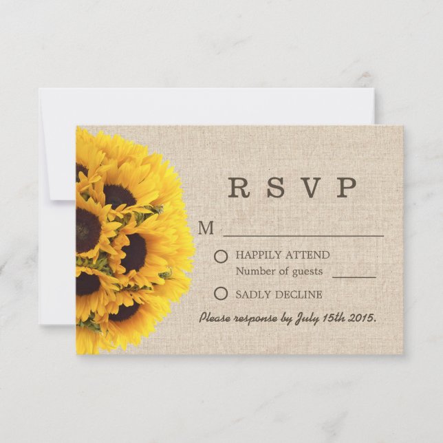 Élégant Sunflowers Burlap Wedding RSVP (Devant)