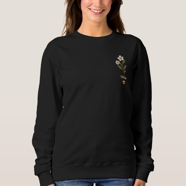 Élégant sweatshirt brodé de fleurs – Minimaliste (Devant)