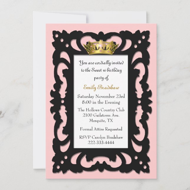 Elégant Sweet 16 Anniversaire Invitation (Devant)