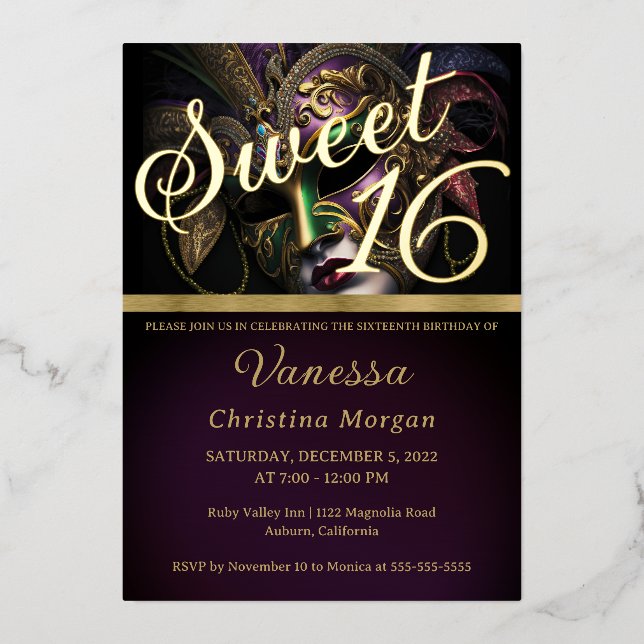 Élégant Sweet 16 Invitation Foil Invitation (Recto)