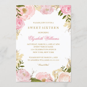 Élégant Sweet sixteen rose invitation