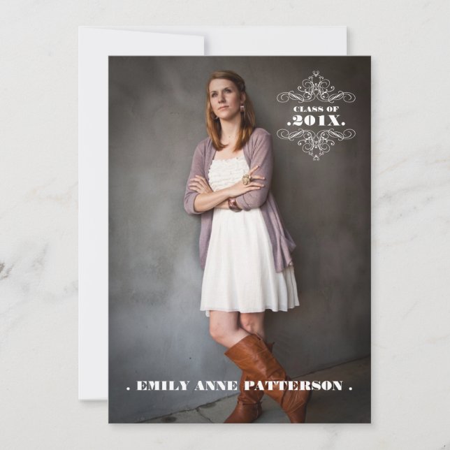 Elegant Swirl Photo Graduation Party Faire-part (Devant)