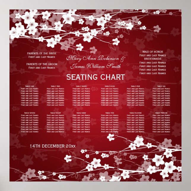 Élégant tableau de mariage Seating Chart Cerry Blo (Devant)