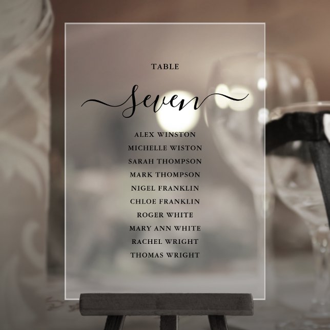 Élégant tableau de numéros de table de mariage écr (Elegant Black Script Table Number Seating Chart)