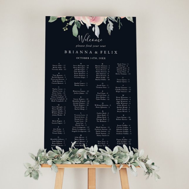 Élégant tableau de sièges alphabétique rose pâle (Créateur téléchargé)